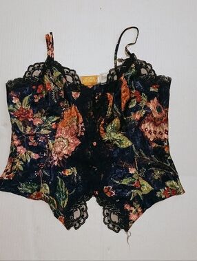 Victoria's Secret Vintage Navy Floral Lace Cami with Orange Accents Size M